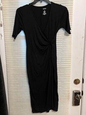 Black Wrap Knot Midi Dress